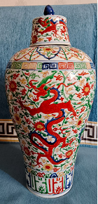 中国美術 染付特大梅瓶 花草牡丹紋 陽刻 五爪飛龍図 高